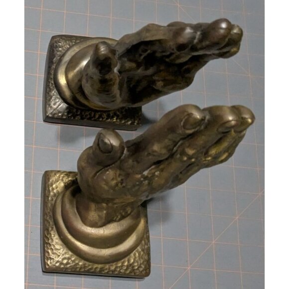 Praying Hands Brass Bookends By Gossa 8" Tall Pair Vintage Home Office Decor - Picture 6 of 15